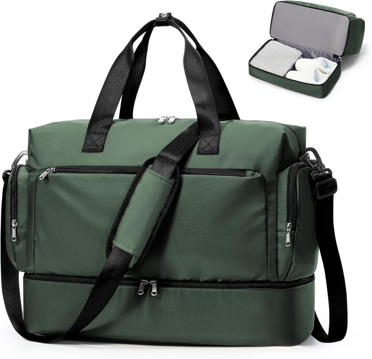bergsalz Sac de Voyage, 45L Sac Weekend de Voyage Femme Homme, Grande Sac Maternité Imperméable, Bagage Cabine 55x40x20 pour Travail, Sport, Vert