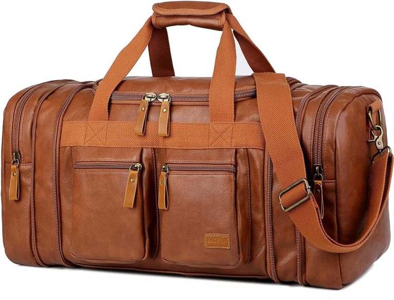 BAOSHA Sac de Voyage en Cuir PU Sacs à Main Week-End pour Hommes et Femmes Sacs de Voyage pour la Nuit Sac de Sport HB-21 (Marron)