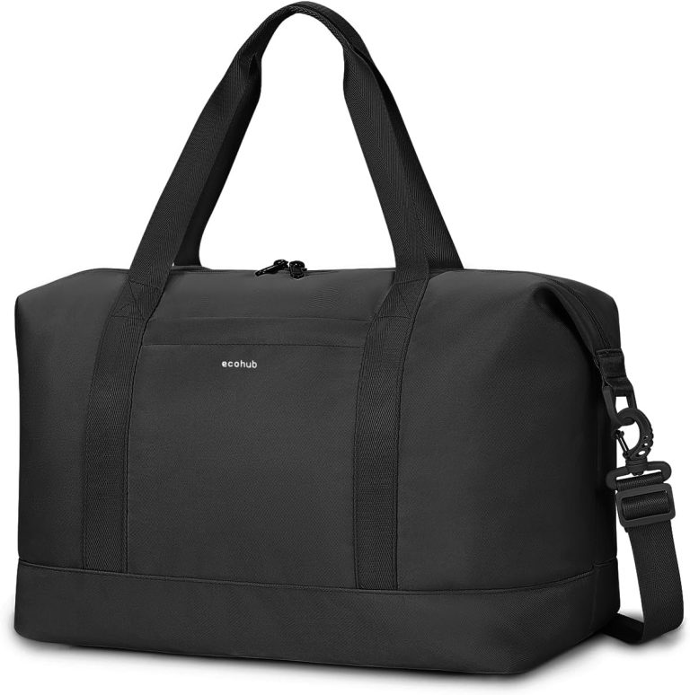ECOHUB Sac de Voyage 40x30x20 Ryanair, Pliable Bagage Cabine, Léger Sac à Main, Weekend avec Pochette Humide Amovible pour Homme Femme, Sac Cabine Avion Imperméable Bagage a Main 20L (Noir)