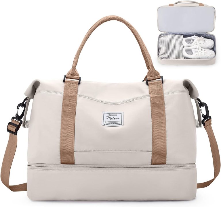 SEAFEW Sac de Voyage 45x36x20 pour Easyjet Bagage Cabine Avion sous Siège, Sac fourre-tout sport week-end avec Compartiment à Chaussures, Beige marron