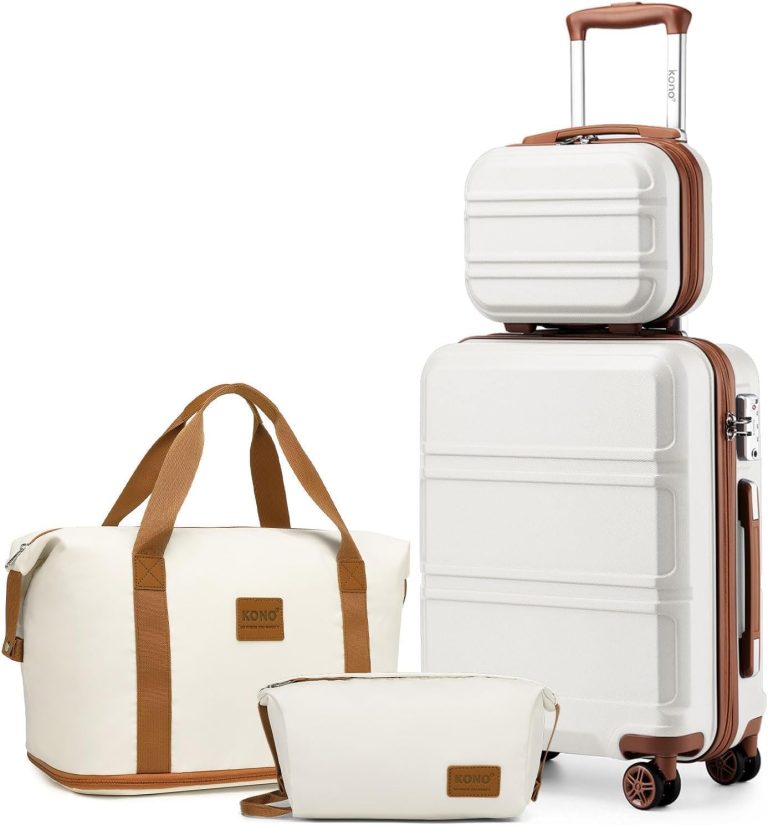 Kono Set de 4 Valises de Voyage Rigide Bagage Cabine 55cm, Blanc Crème