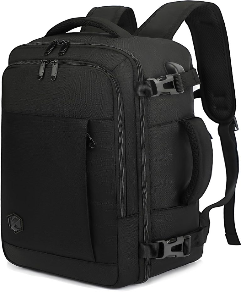 VANKEV Bagage Cabine 45x36x20 Pour easyJet Sac à Dos Voyage | 30L Cabine Avion Bagage à Main, Femme Homme Sous Siege Cabine Sac à Dos, Pour Ordinateur Portable 15.6 Pouces, Noir