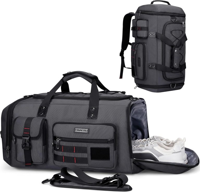 WITZMAN Sac de Voyage Homme 45L Nylon 3-in-1 Convertible Sac à Dos de Sport | Multi-compartiments avec Chaussures et Poche Sèche/Humide, Grande Capacité, Pour Voyage, Week-end, Nuitée, B693 Gris Argenté